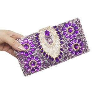 BingBing MultiColored Jewel Clasp Women Crystal Purse Evening Handbags Wedding Clutch Bag (purple)