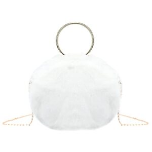 sukutu girls faux fur round top handle bag ring handle clutch soft furry purse for autumn and winter