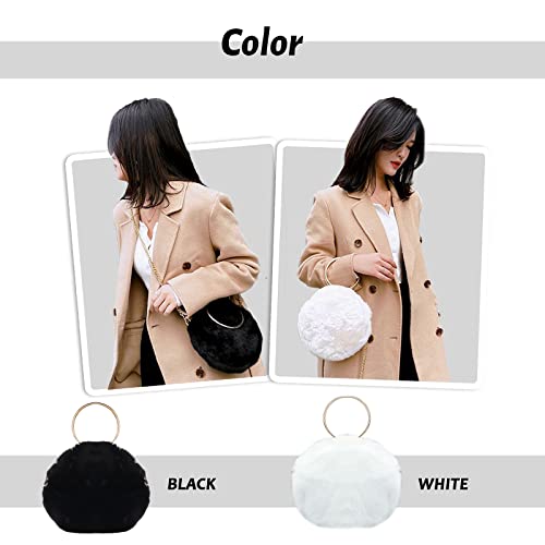 SUKUTU Girls Faux Fur Round Top Handle Bag Ring Handle Clutch Soft Furry Purse for Autumn and Winter