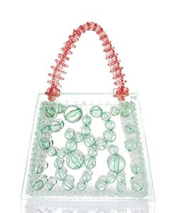 milanblocks llc women cute crystal acrylic mint spider woven round beaded clutch bag wedding purse bridal prom handbag party bag