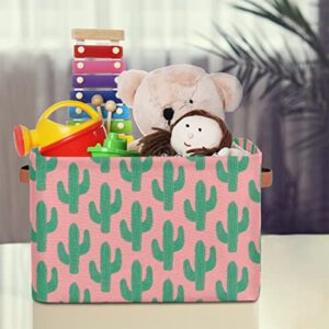 Fabric Storage Bins Cactus Green Pink Small Shelf Basket With Handles Decorative Cubes Box Organizer Containers for Shelves Home Office Decor