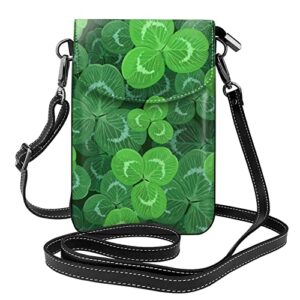 women’s cell phone purse small leather crossbody bags st patricks day green shamrock clover leaf grass printed wallet purses with adjustable strap mini shoulder bag card holder wallet