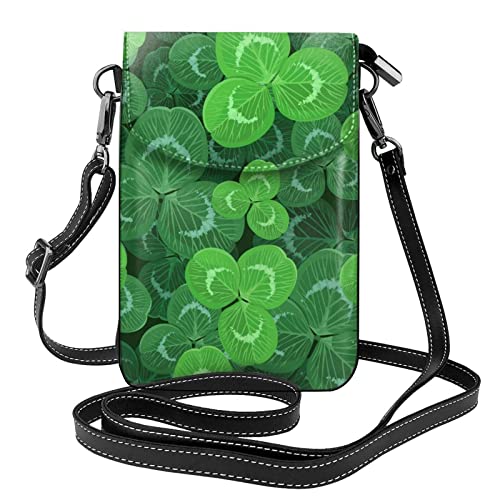 Women's Cell Phone Purse Small Leather Crossbody Bags St Patricks Day Green Shamrock Clover Leaf Grass Printed Wallet Purses with Adjustable Strap Mini Shoulder Bag Card Holder Wallet