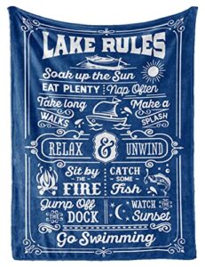 lake house/life gifts throw, flannel blanket for women men, 50″ x 65″ – funny lake rules quotes – boating/fishing gifts – house decor decorations for home porch bed sofa room