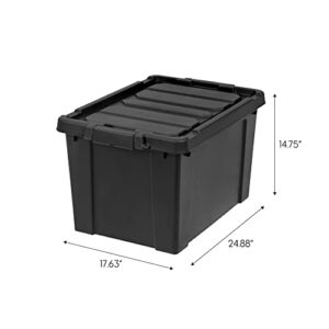 IRIS USA 19 Gallon Heavy-Duty Stackable Storage Totes, Plastic Container Bins with Durable Lids and Secure Latching Buckles for Seasonal Décor, Sporting Equipment, Garage Tool Storage, Black, 6-Pack