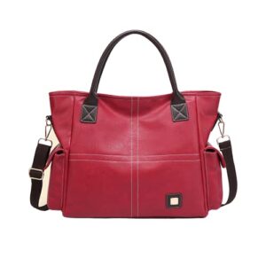 women top handle satchel handbags large hopo purses faux leather tote bag school shoulder bag with external pocket (red)