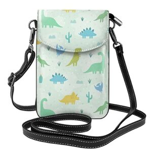 Women's Cell Phone Pouch Small Leather Crossbody Bags Cute Cartoon Dinosaurs Printed Wallet Purses with Adjustable Strap Mini Shoulder Bag Card Holder Wallet