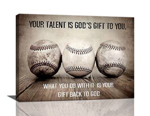 inspirational baseball wall art motivation quotes sports canvas prints vintage pictures painting framed positive artwork office home decor for boys girls room classroom gym playroom 16″x12″