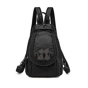 huazhimao mini backpack purse for women, small convertible backpacks ladies soft washed pu leather rucksack fashion daypack purses black sling travel shoulder handbag bag