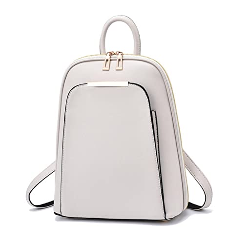 CHEFRU Bag Women Backpack Travel Large Backpack Pu Leather Handbag Schoolbag for Girls Women Bag Female Shoulder Back-Ivory