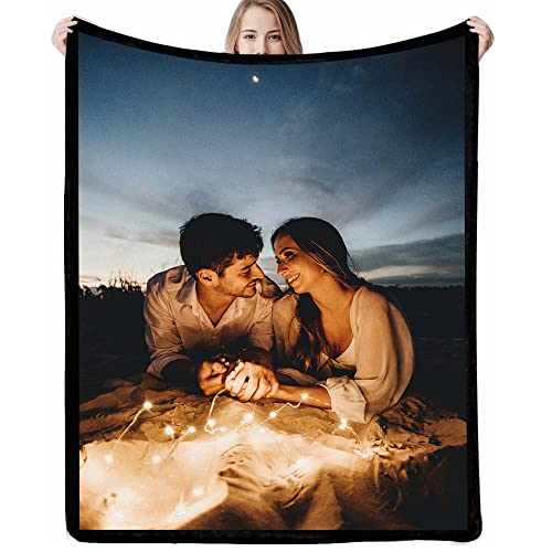 Custom Blanket with Photos Text Personalized Throw Blanket Cozy Fleece Customized Picture Blanket for Family Friend Pet Christmas Birthday Wedding Customized Gifts 80*60In