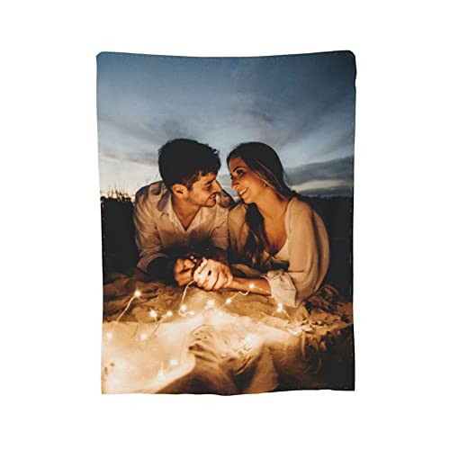 Custom Blanket with Photos Text Personalized Throw Blanket Cozy Fleece Customized Picture Blanket for Family Friend Pet Christmas Birthday Wedding Customized Gifts 80*60In