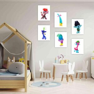 Trolls Posters for Girls Bedroom, (Set of 9, 8X10 Inch, Unframed) Trolls Wall Decor, trolls bedroom decor for girls, kids wall posters for girls, Trolls Room Decor for Girls Bedroom