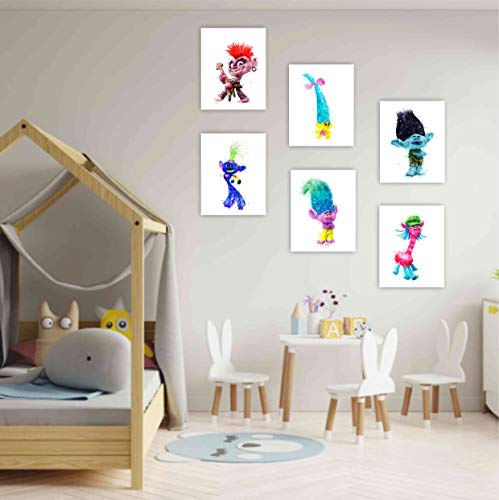 Trolls Posters for Girls Bedroom, (Set of 9, 8X10 Inch, Unframed) Trolls Wall Decor, trolls bedroom decor for girls, kids wall posters for girls, Trolls Room Decor for Girls Bedroom