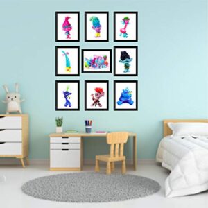 Trolls Posters for Girls Bedroom, (Set of 9, 8X10 Inch, Unframed) Trolls Wall Decor, trolls bedroom decor for girls, kids wall posters for girls, Trolls Room Decor for Girls Bedroom