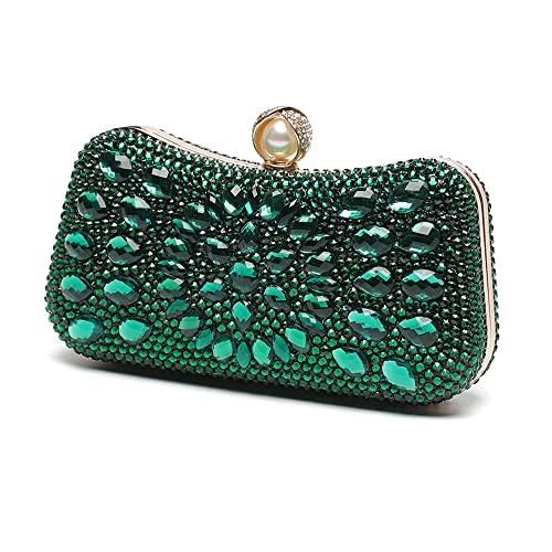 Yihongmeiqi Pearl Buckle Crystal Handbag,Women's Evening Handbag, Wedding Party Rhinestone Bag, Purse, Flash Handbag, Evening Bag (Green)