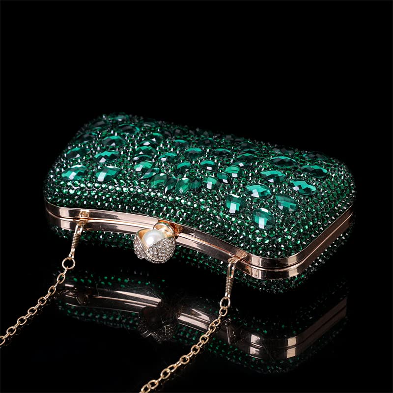 Yihongmeiqi Pearl Buckle Crystal Handbag,Women's Evening Handbag, Wedding Party Rhinestone Bag, Purse, Flash Handbag, Evening Bag (Green)