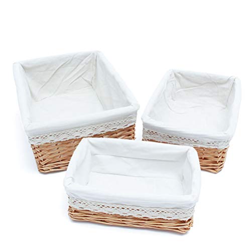 Cabilock 35 * 25 * 13cm Rectangular Storage Basket Handwoven Large Shelf Basket with Cotton Liner Willow Wicker Storage Basket- Size M