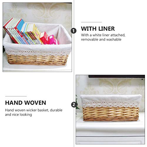 Cabilock 35 * 25 * 13cm Rectangular Storage Basket Handwoven Large Shelf Basket with Cotton Liner Willow Wicker Storage Basket- Size M