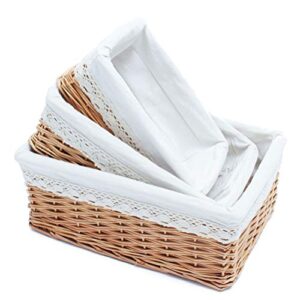 Cabilock 35 * 25 * 13cm Rectangular Storage Basket Handwoven Large Shelf Basket with Cotton Liner Willow Wicker Storage Basket- Size M