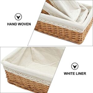 Cabilock 35 * 25 * 13cm Rectangular Storage Basket Handwoven Large Shelf Basket with Cotton Liner Willow Wicker Storage Basket- Size M