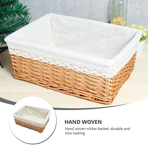 Cabilock 35 * 25 * 13cm Rectangular Storage Basket Handwoven Large Shelf Basket with Cotton Liner Willow Wicker Storage Basket- Size M