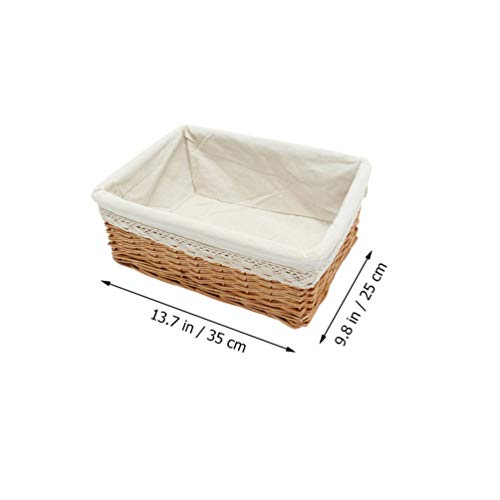 Cabilock 35 * 25 * 13cm Rectangular Storage Basket Handwoven Large Shelf Basket with Cotton Liner Willow Wicker Storage Basket- Size M