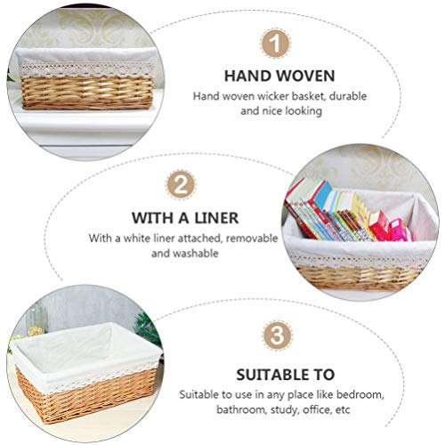 Cabilock 35 * 25 * 13cm Rectangular Storage Basket Handwoven Large Shelf Basket with Cotton Liner Willow Wicker Storage Basket- Size M