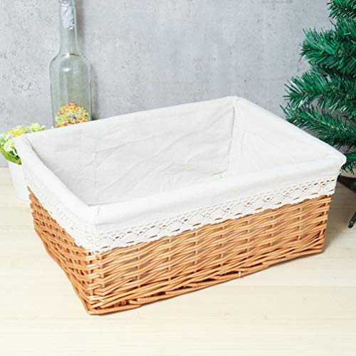 Cabilock 35 * 25 * 13cm Rectangular Storage Basket Handwoven Large Shelf Basket with Cotton Liner Willow Wicker Storage Basket- Size M