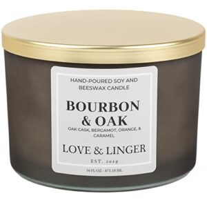 bourbon scented candle | candles for men | masculine candles | luxury soy & beeswax candles for home | 16 oz. large jar 3 wick candle | mens candle | gift for men