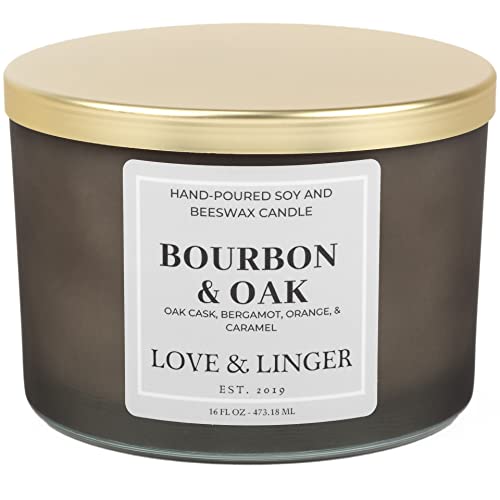 Bourbon Scented Candle | Candles for Men | Masculine Candles | Luxury Soy & Beeswax Candles for Home | 16 oz. Large Jar 3 Wick Candle | Mens Candle | Gift for Men