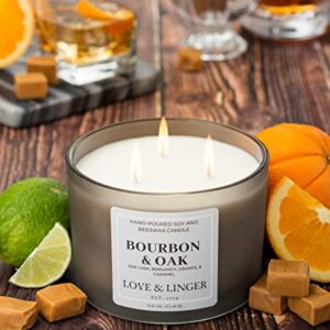 Bourbon Scented Candle | Candles for Men | Masculine Candles | Luxury Soy & Beeswax Candles for Home | 16 oz. Large Jar 3 Wick Candle | Mens Candle | Gift for Men