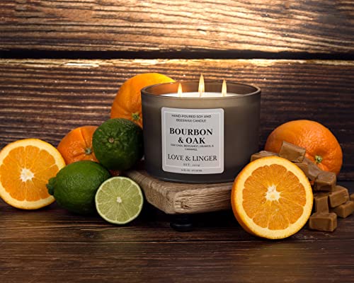 Bourbon Scented Candle | Candles for Men | Masculine Candles | Luxury Soy & Beeswax Candles for Home | 16 oz. Large Jar 3 Wick Candle | Mens Candle | Gift for Men