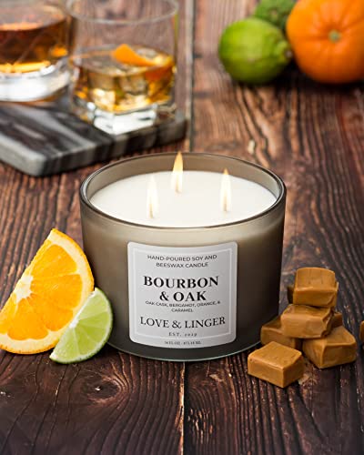 Bourbon Scented Candle | Candles for Men | Masculine Candles | Luxury Soy & Beeswax Candles for Home | 16 oz. Large Jar 3 Wick Candle | Mens Candle | Gift for Men