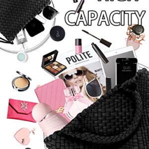 Designer Woven Tote Bag + Purse Women Neoprene Tote Handbag Fashion Large Shoulder Top-Handle Travel Bag Underarm Shopper Bag Black