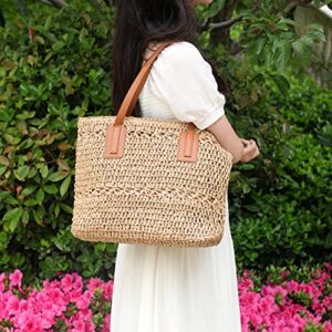 Straw Bag for Women Woven Beach Structured Tote Handmade Crochet Carteras De Mujer Summer Shoulder Bohemian Hobo Pom Travel