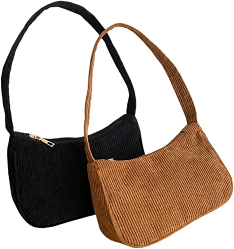 AIBEARTY Women Girls Corduroy Handbag Underarm Bag Retro Small Purse Shoulder Bag Clutch Tote