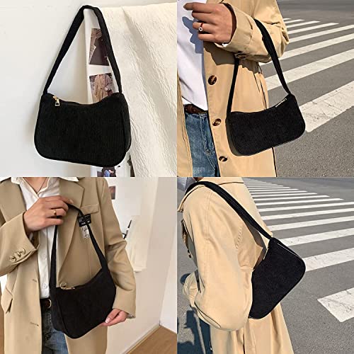 AIBEARTY Women Girls Corduroy Handbag Underarm Bag Retro Small Purse Shoulder Bag Clutch Tote