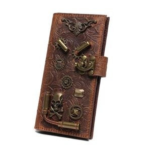 eamom genuine leather wallet for women embossed punk clutch skull top layer leather wallet with printing multi card capacity