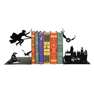 nefso decorative bookends for bookshelf, black magic book stopper, unique gifts for family friends kids, study room home office décor (nefso220723-1)