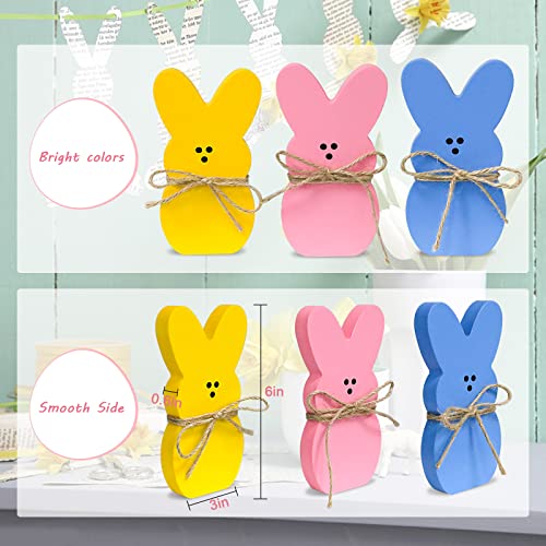 3Pcs LEBERY Easter Bunny Wooden Table Centerpieces Sign Wood Bunny Peeps Rabbit Shape Tiered Tray Decor Rustic Farmhouse Decor Easter Bunny Decor for Spring Home Office Dining Room Mantel Tabletop