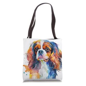 cavalier king charles spaniel dog colorful watercolor dog tote bag