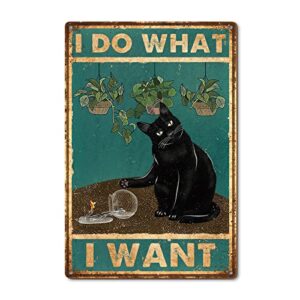 vintage funny black cat posters wall decor signs, duplex printed retro home wall art decor for garden, courtyard, office, cafe, restroom, cat gifts for cat lovers 8×12 inches, 1pcs
