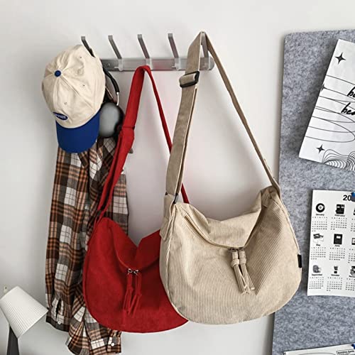 Unisex Corduroy Crossbody Dumpling Bag Tote Messenger Casual Hobo Sling Shoulder Bag Large Daily Shopping School Commuting