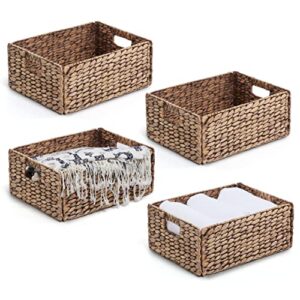bluewest woven baskets for storage (set of 4), 15.2″ x 11.8″ natural wicker hyacinth storage basket with firm built-in handles, multifunction handwoven basket for organizing kitchen/bathroom/laundry room/wardrobe/living room