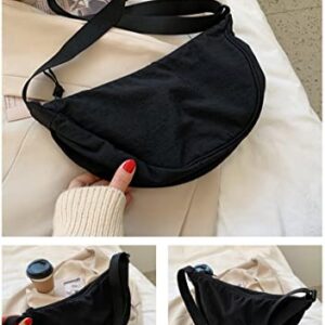 Aesthetic Crescent Bag for Women Men, Hobo Crossbody Bags Adjustable Strap Shoulder Bag Sling Chest Bag Nylon Dumpling Bag (Black,One Size)