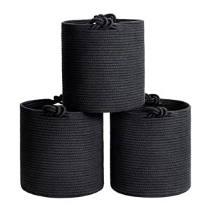 goodpick 3 pack cube woven rope storage bins for closet and shelf organization, black decorative round baskets for toys, towels, socks, clothes, 11 x 11 inches