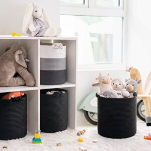 Goodpick 3 Pack Cube Woven Rope Storage Bins for Closet and Shelf Organization, Black Decorative Round Baskets for Toys, Towels, Socks, Clothes, 11 x 11 inches