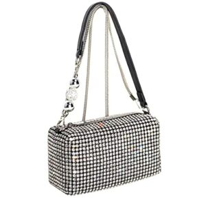 rhinestone purse for women evening handbag glitter shoulder bag upgrade box style sparkly crystal diamond silver clutch for prom wedding gala dinner dance dating