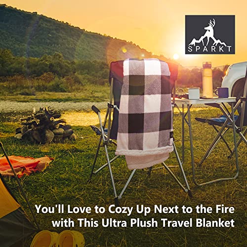 Sparkt Ultimate Travel Blanket Black and White Reversible Plush Flannel Fleece, Buffalo Check Plaid Durable Warm and Cozy Camping Throw (80X60)